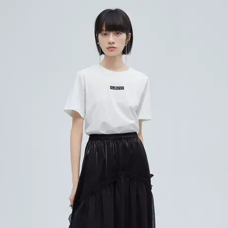 艾莱依纯棉短袖t恤女夏季新款白色圆领全棉体恤宽松休闲百搭上衣商品大图