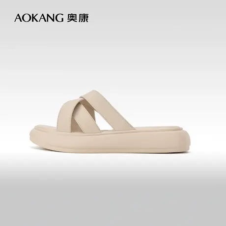 奥康女鞋 夏季气质优雅真皮一字带厚底拖鞋可外穿舒适百搭女拖鞋图片