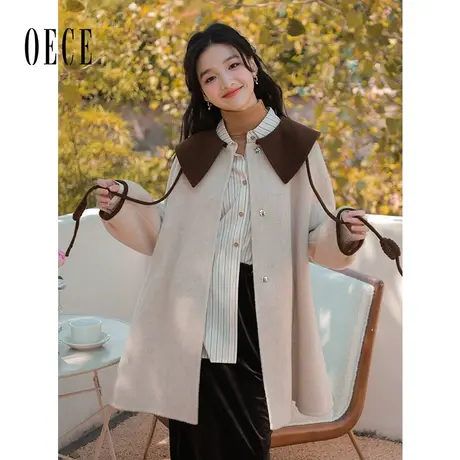 Oece高级感双面呢大衣2022冬新款女装减龄气质中长款毛呢外套女图片