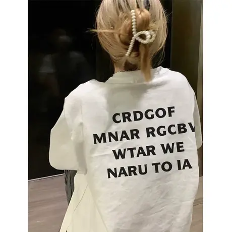 夏季白色纯棉t恤女百搭慵懒风韩系大码oversize美式短袖ins潮上衣商品大图