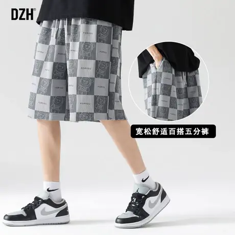 男生棋盘格印花短裤男设计感小众宽松运动裤夏季薄款五分裤大裤衩商品大图