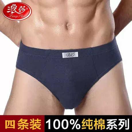 4条 浪莎男士内裤三角裤男纯棉三角内裤弹力棉平角裤中腰舒适短裤商品大图