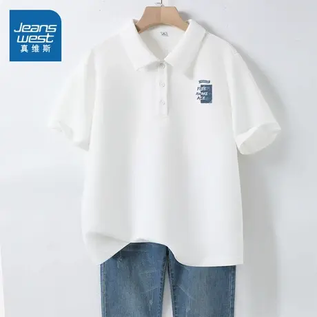 NOB真维斯白色polo衫短袖t恤女2025新款夏季小个子高级感正肩上衣商品大图