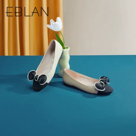 伊伴2023秋季新款女鞋时装单鞋浅口低跟单鞋蝴蝶结一脚蹬通勤皮鞋商品大图