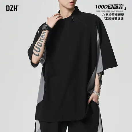 男士黑色美式运动短袖男夏季潮牌t恤宽松上衣五分裤2025新款半袖商品大图
