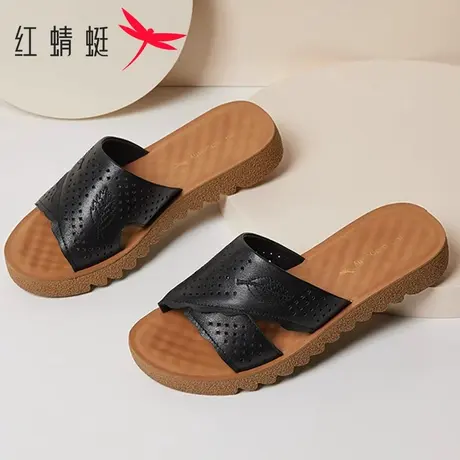 红蜻蜓女凉鞋夏季防滑软底沙滩拖鞋平底休闲一字拖中年妈妈凉拖鞋商品大图