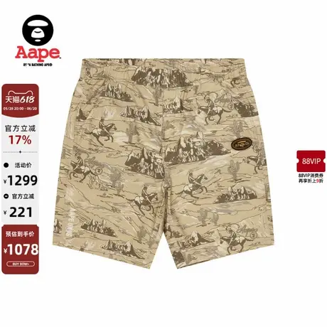 Aape旗舰店男装春夏猿人刺绣西部牛仔图案潮流休闲短裤C609XXO商品大图