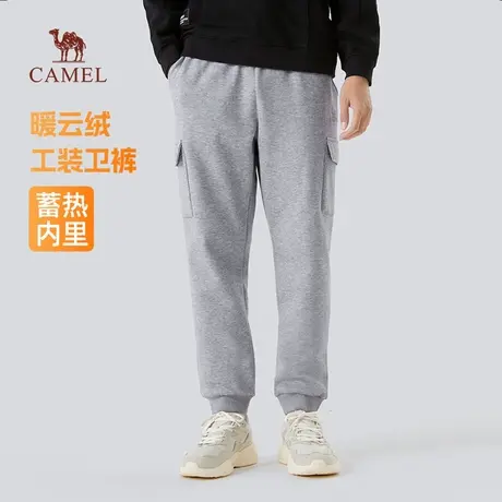 骆驼男装加绒工装裤男秋冬季加厚保暖休闲卫裤束脚运动户外长裤子商品大图