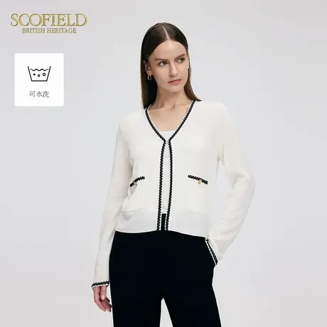 【可水洗】Scofield女慵懒V领针织开衫空调衫撞色提花2025夏新品商品大图