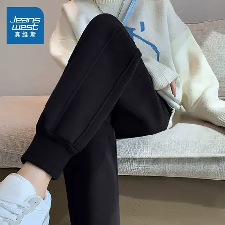 KMV真维斯黑色运动裤女春秋季2025新款学生束脚卫裤宽松休闲长裤商品大图