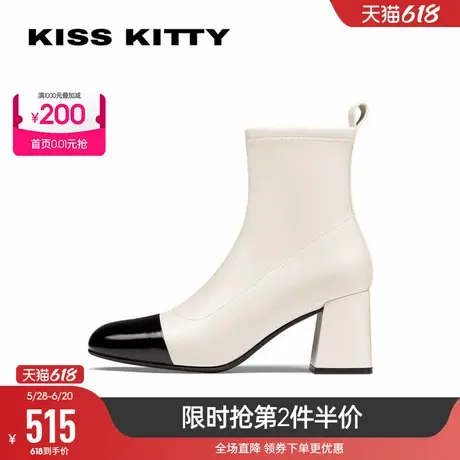 KISSKITTY短靴女冬季新款时尚方头通勤高跟小香瘦瘦靴时装靴图片
