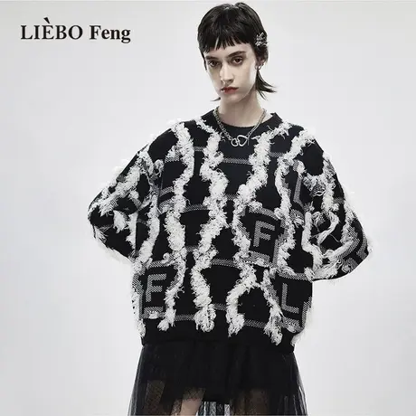 裂帛LIEBOFeng设计师品牌2023新款chic慵懒风艺术感通勤黑白毛衣图片