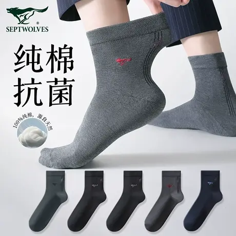 七匹狼男士袜子纯棉吸汗防臭透气中筒袜7a抗菌男款春秋季全棉长袜图片