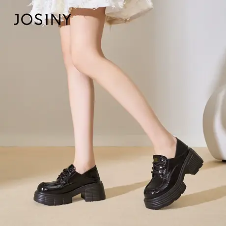 Josiny/卓诗尼秋季2025厚底增高英伦小皮鞋粗跟复古单鞋子乐福鞋商品大图