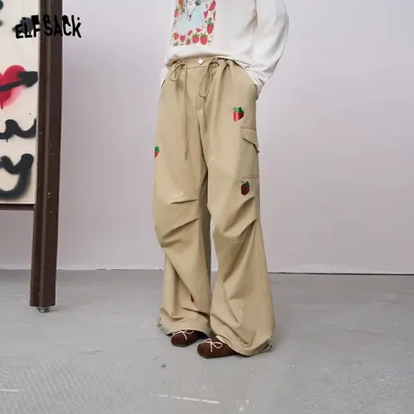 妖精的口袋草莓印花莱赛尔工装裤子女2025早秋新款宽松高腰休闲裤商品大图