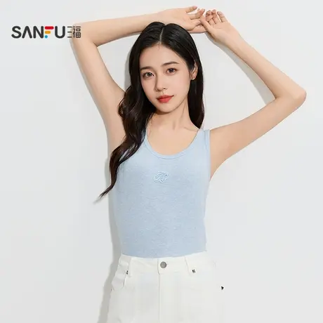 三福 女秋季轻暖立体刺绣宽肩背心 柔软宽松外穿内搭上衣504680商品大图