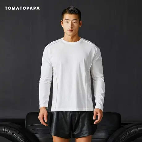 TOMATOPAPA男士长袖运动透气2025秋冬健身T恤美式纯色套头打底衫商品大图