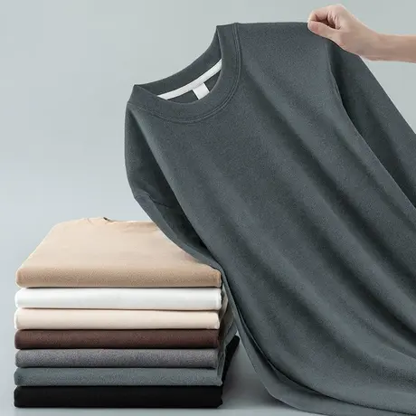 双面绒德绒t恤男士长袖内搭打底衫秋冬潮流圆领纯色小衫保暖秋衣商品大图