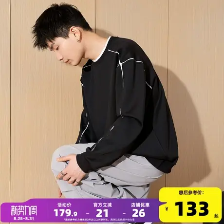唐狮2025春秋季新款圆领卫衣男士美式宽松纯色上衣休闲潮简约卫衣图片