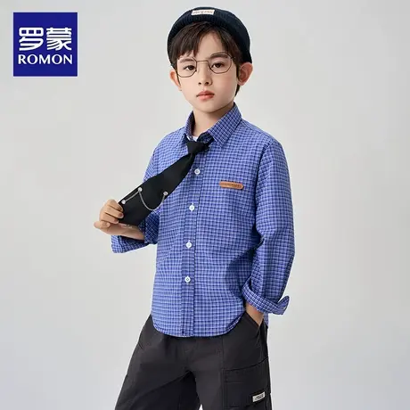罗蒙儿童格子衬衫男童衬衣男孩2025春秋款潮流复古上衣小众外套商品大图