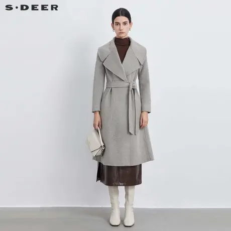 S·DEER圣迪奥女装秋气质时尚翻领收腰毛呢长款大衣S233Z2505商品大图