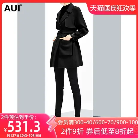 aui小个子黑色毛呢外套女秋冬2023新款羊毛气质短款西装呢子大衣商品大图