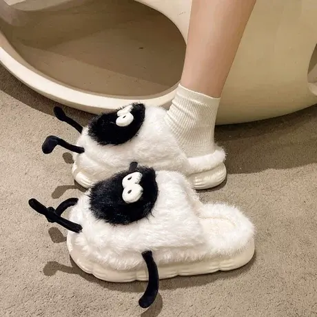 棉拖鞋女冬季小煤球可爱个性搞怪家居保暖室内防滑冬天毛毛拖鞋女商品大图
