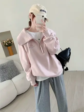 ins日系甜美翻领卫衣女秋冬新款宽松温柔风长袖刺绣学生外套上衣商品大图