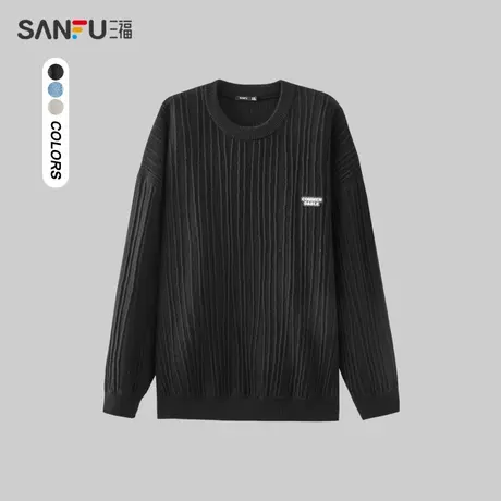 三福2023冬男士户外标大廓形毛衣 时尚休闲宽松圆领上衣477254图片