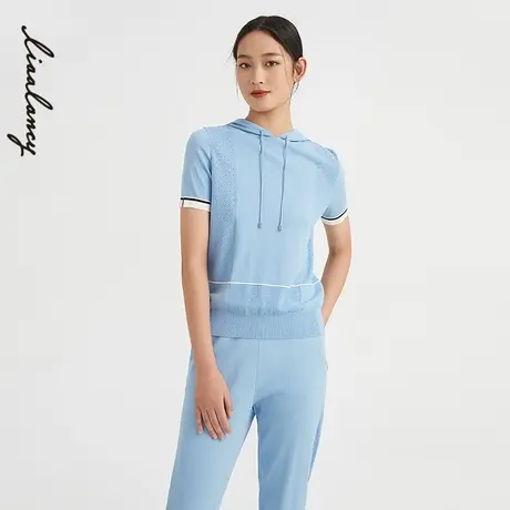 LANCY/悦朗姿女2022夏季新款宽松圆领短袖通勤休闲T恤女商场同款图片