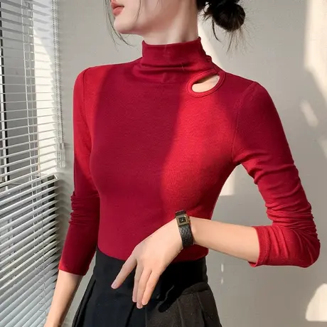 欧货半高领长袖针织衫女2023早秋新品镂空设计感小众洋气减龄上衣商品大图