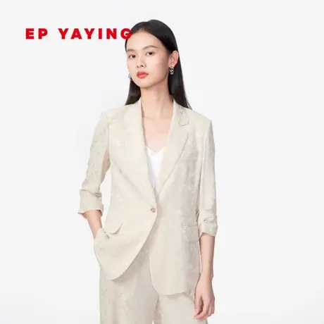 [重磅真丝]EP雅莹 国风提花七分袖缎面薄西装外套 新款1142B商品大图