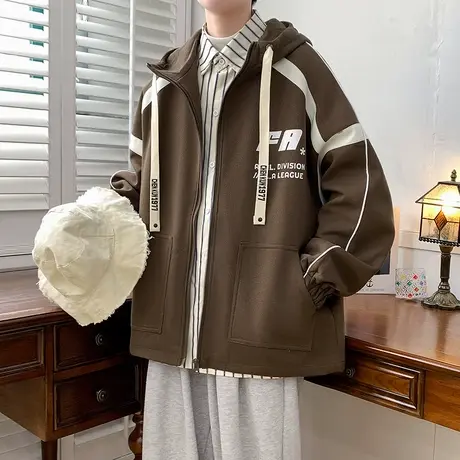 外套男秋冬款男装2023新款潮流衣服开衫卫衣男生休闲青年夹克套装商品大图