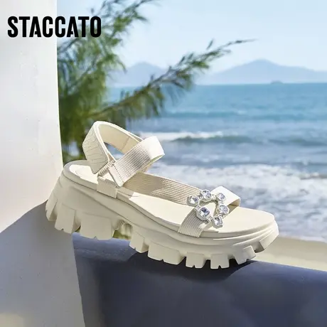 思加图甜酷休闲凉鞋魔术贴厚底增高运动机甲凉鞋EBK30BL3图片