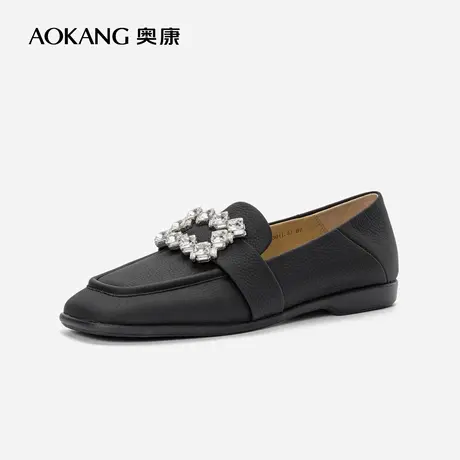 奥康女鞋 秋季气质女士真皮单鞋休闲百搭乐福鞋豆豆鞋一脚蹬图片