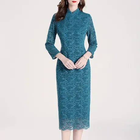 【1件7.9折】新款冬装优雅蕾丝连衣裙时尚修身收腰百搭显瘦打底裙商品大图