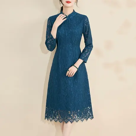 水墨青华2024春季新款优雅改良中国风显瘦旗袍百搭时尚蕾丝连衣裙图片