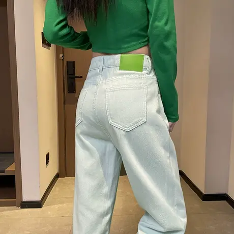 牛仔裤女高腰显瘦老爹裤2024春秋新款小个子九分直筒宽松哈伦裤潮商品大图