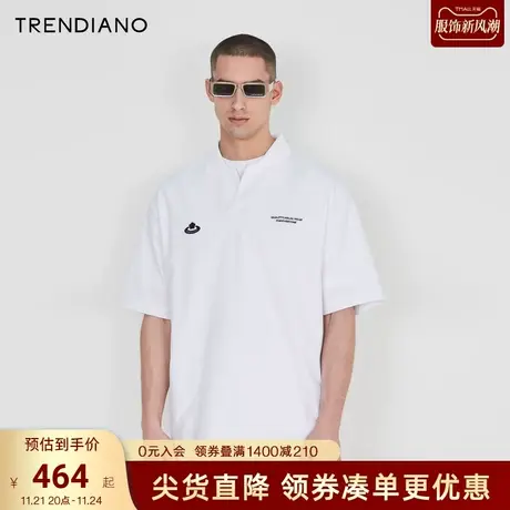 TRENDIANO梅花联名系列2023新款夏季刺绣宽松短袖Polo衫男潮商品大图