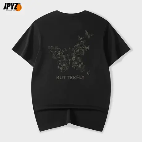 国潮蝴蝶刺绣短袖男t恤2023夏季新款中国风情侣白色正肩体恤衫商品大图