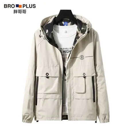 胖哥哥夹克男加肥加大宽松特大码200斤休闲上衣潮胖子连帽外套春图片