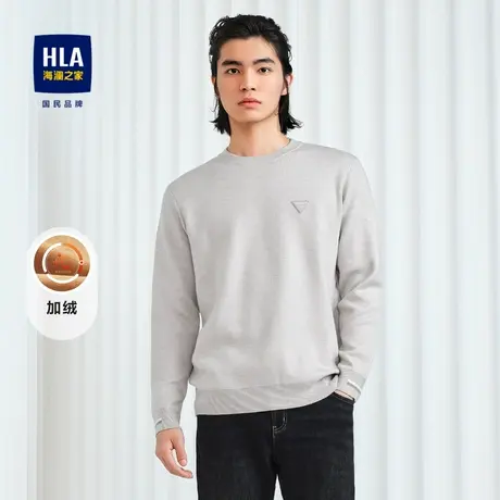 HLA/海澜之家长袖针织衫2023秋冬新款加绒加厚圆领套头修身上衣男图片