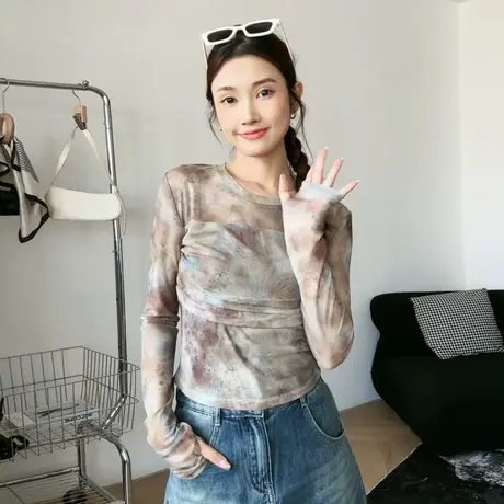 尔给薄款防晒罩衫显瘦设计感小众别致漂亮短款长袖网纱上衣女夏商品大图