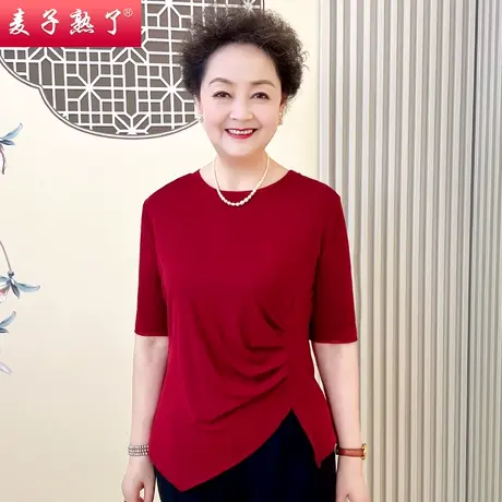 妈妈夏装短袖T恤大码宽松洋气质上衣阔太太春小衫奶奶中老年女装商品大图