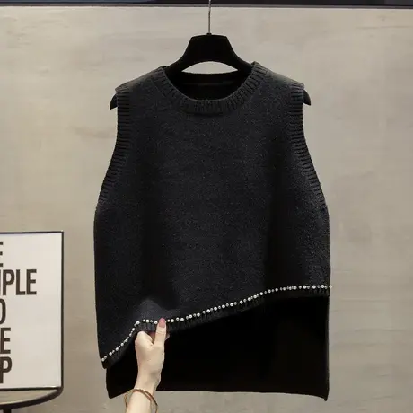 圆领钉珠针织马甲背心女2025秋冬新款宽松外穿马夹叠穿毛衣坎肩潮商品大图