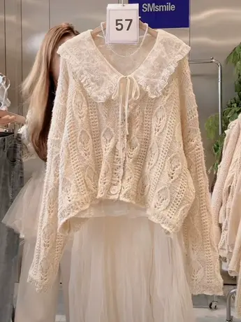 奶系小众设计感针织衫女秋装新款气质减龄娃娃领两件套百搭上衣洋图片