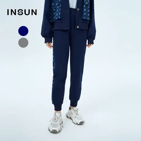 恩裳奥莱春季撞色字母印花条纹束脚直筒宽松运动休闲裤图片