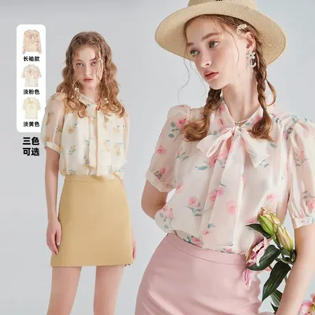 Oece衬衫女设计感小众夏季新款女装浪漫花朵上衣漂亮小衫衬衣商品大图