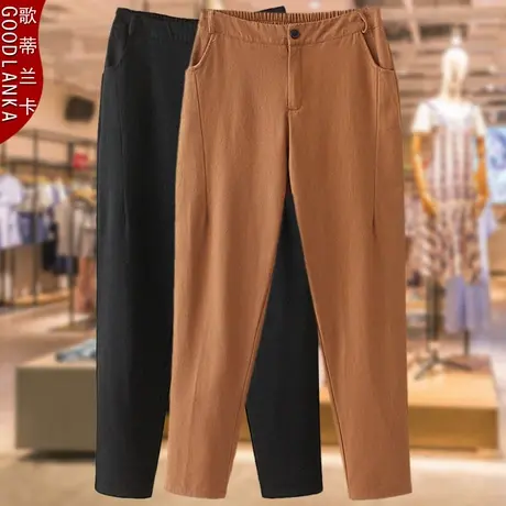 加肥加大中老年女裤胖妈妈春秋新款松紧腰小脚休闲九分裤子200斤商品大图