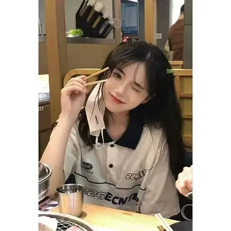 美式复古纯棉正肩polo衫短袖t恤女夏季半袖宽松设计感小众上衣服商品大图